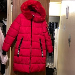 long puffer red jacket